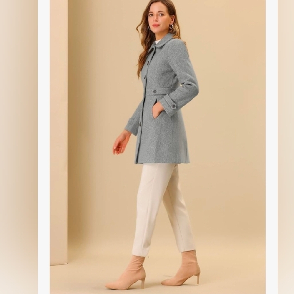 Allegra K Women's Winter Classic Outwear Overcoat with Pockets Single Breasted - Picture 3 of 8